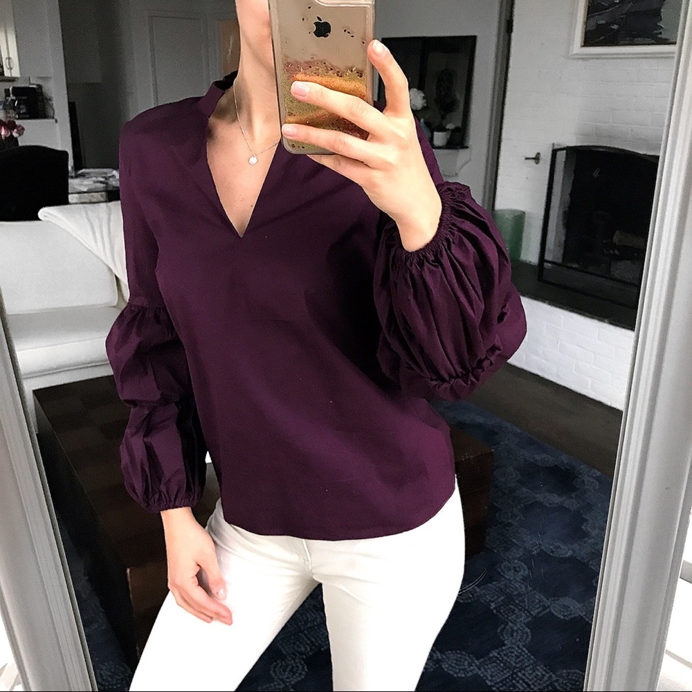 Burgundy Ruffled Sleeve Top - Picture 2 of 6